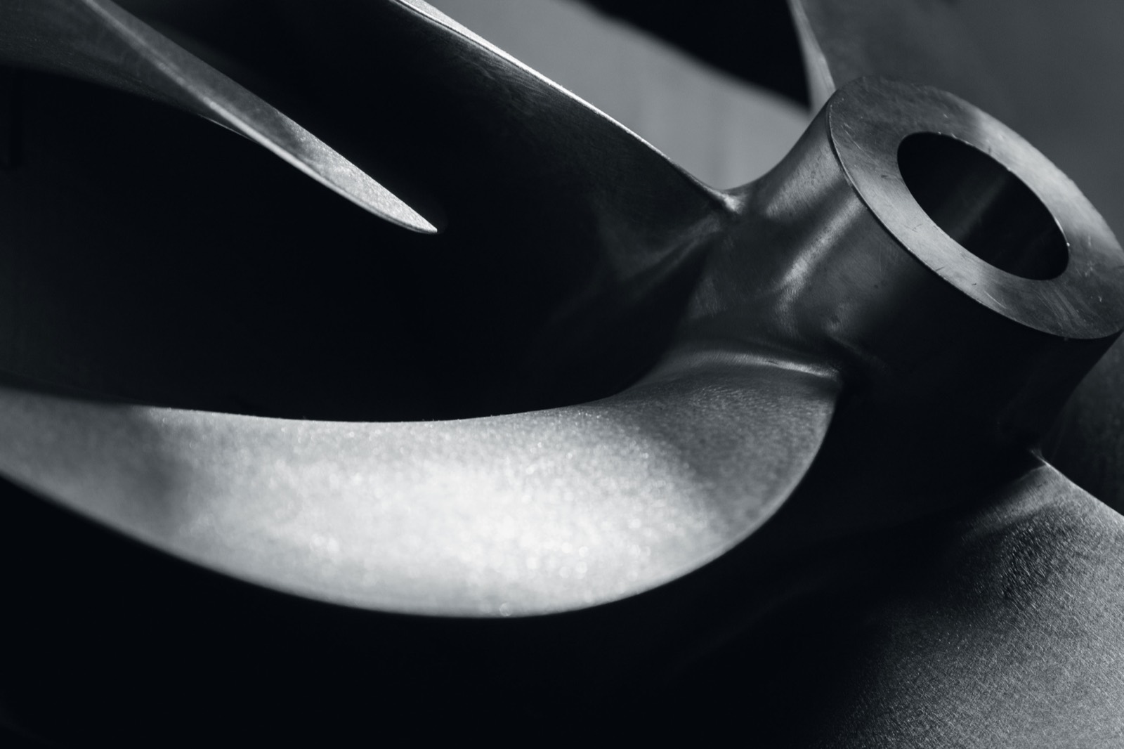 Close-up of a ship's propeller blade and hub